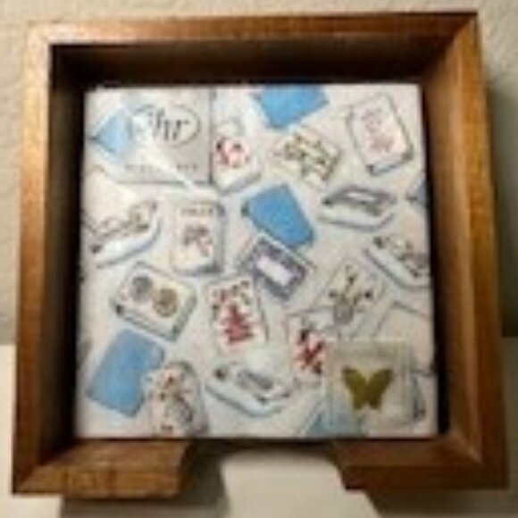 Teak Wood Napkin Holder with Mahjong Cocktail Napkins - Picture 1 of 5